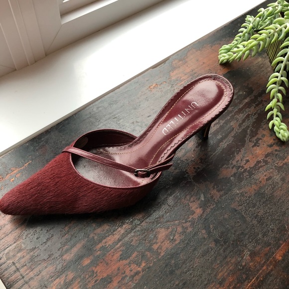 Wine red pointed toe pony hair mules - Picture 9 of 11